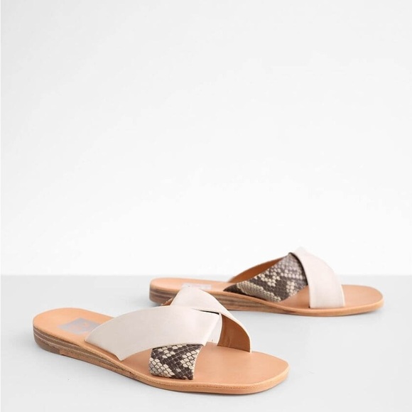DV by Dolce Vita Shoes - Dolce Vita Womens Sandals 6 Ivory Snakeskin Slides Neutral‎ Beachy Casual
